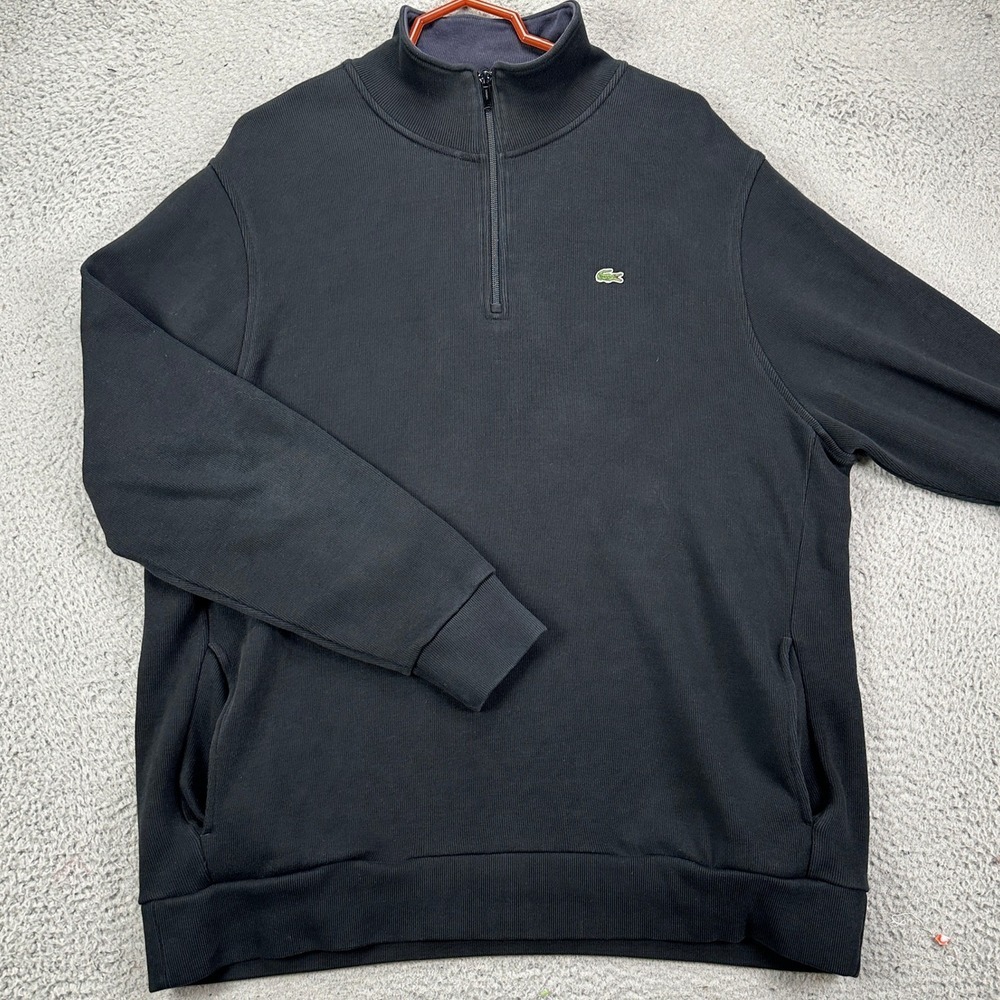 Lacoste Sweatshirt Pullover Men 9 Black Quarter Zip Long Sleeve Pocket Crocodile